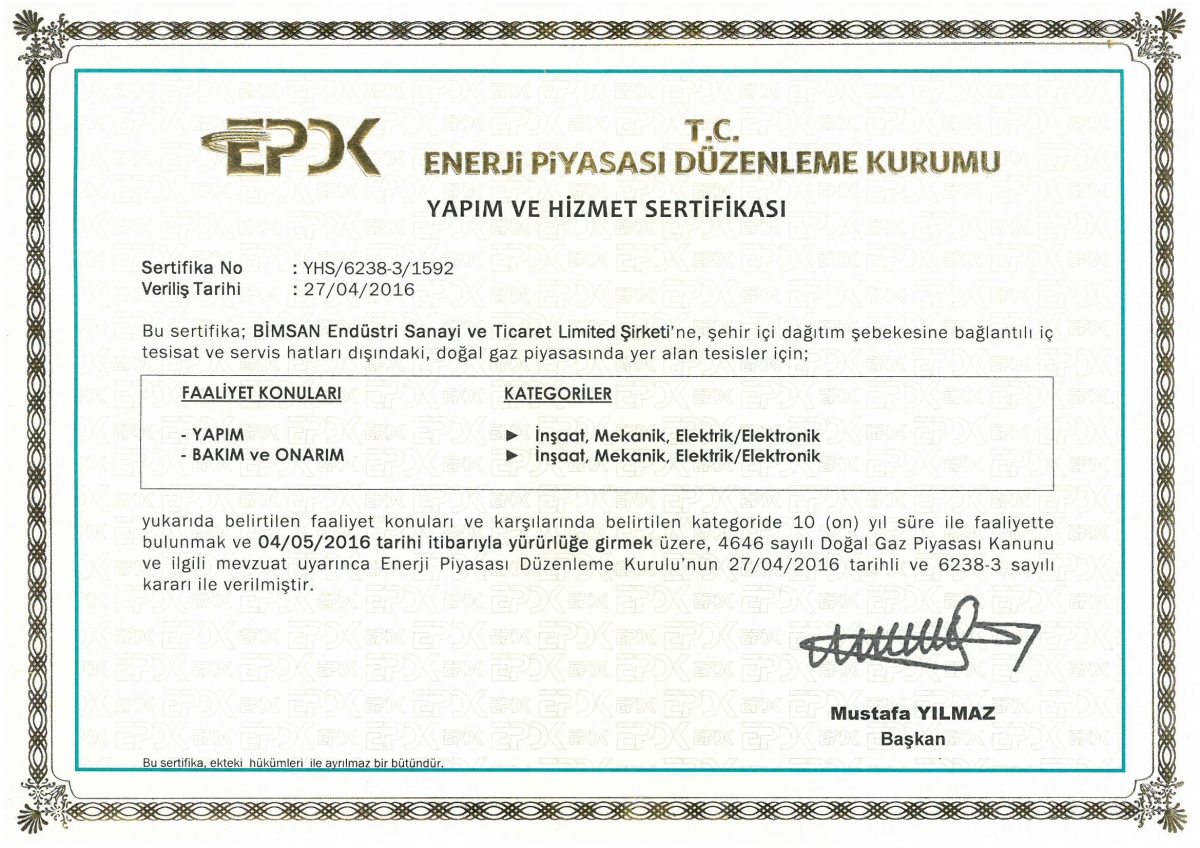 EPDK Certificate